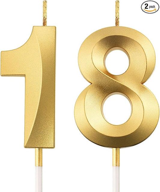 BBTO 18th Birthday Candles Number Candles Cake Topper Decoration for Birthday Wedding Anniversary Celebration Supplies(Gold)