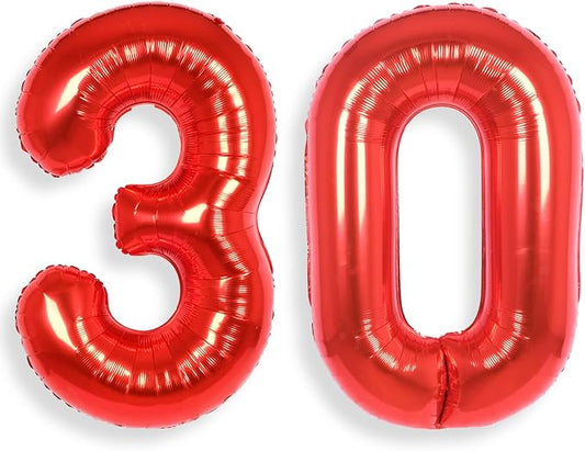 AULE 40 Inch Big Red Foil 30 Number Balloons for Women Large 30th Happy Birthday Decorations Giant Huge Helium Mylar 30rh Anniversary Party Decor