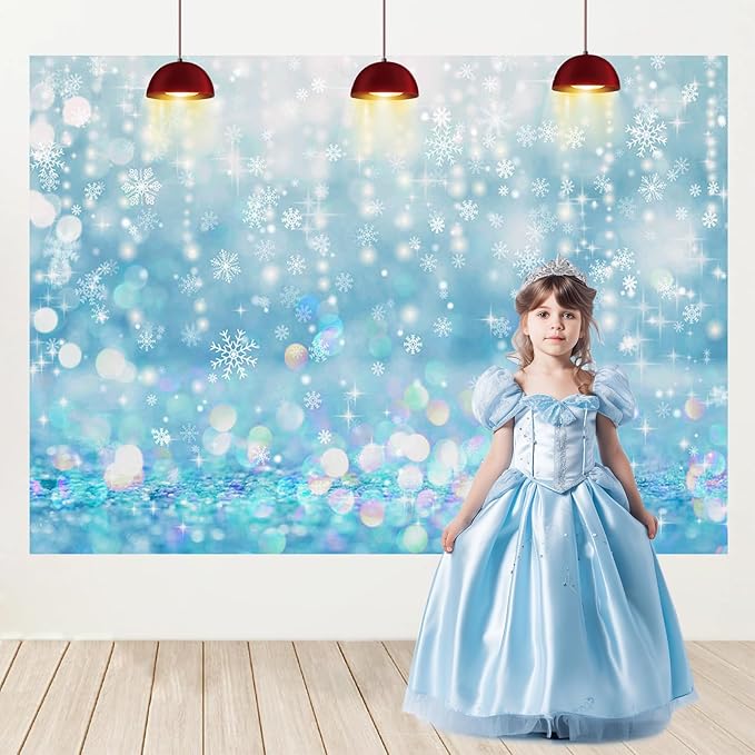 Mocsicka Winter Wonderland Snowflake Bokeh Backdrop Ivory Spot Bokeh Winter Christmas Backdrops for Photography Kids Children Newborn Baby Birthday Holiday Party Decor (Blue, 6x4ft(72''x48''))