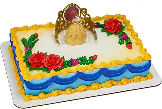 DecoSet® Disney Princess Belle Beautiful As A Rose Cake Topper, 2-Piece Decorations Set with Belle Figurine and Golden Tiara with Spinning Jewel, Beauty and the Beast Cake Decoration
