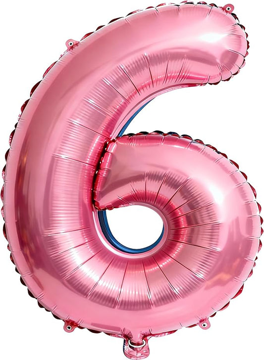 Pink Number 6 Balloons 40 Inch Giant Number Hot Pink 6 Foil Mylar Balloons for 6th Birthday Anniversary Events Party Decorations