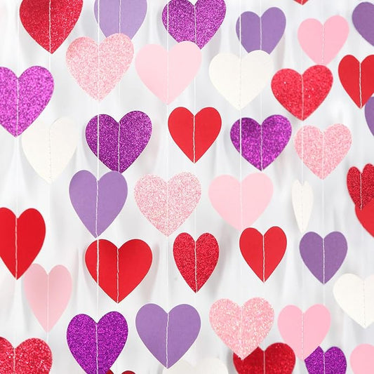 Hot-Pink Purple-Red Valentines Party-Decorations Heart-Garland - 62ft Women Girl Streamers Banner,Mothers Day Birthday Bachelorette Engagement Bridal Baby Shower Backdrop Decor Supplies Burgleda