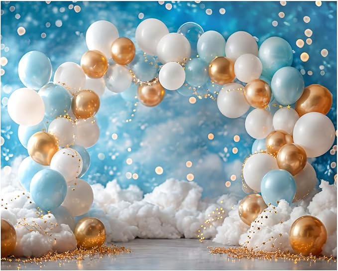 Kate 10x8ft Sweet 1st Birthday Party Backdrops for Photography Colorful Balloons Background White Clouds Shining Stars Backgrounds Baby Birthday Party Cake Smash Studio Backdrop