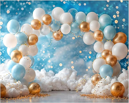 Kate 10x8ft Sweet 1st Birthday Party Backdrops for Photography Colorful Balloons Background White Clouds Shining Stars Backgrounds Baby Birthday Party Cake Smash Studio Backdrop