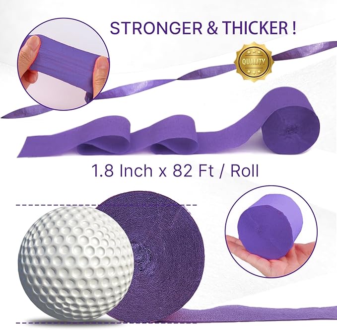 PartyWoo Crepe Paper Streamers 6 Rolls 492ft, Pack of Metallic Silver, Light Purple, Lilac, Lavender Purple, White Crepe Paper for Birthday Decorations, Baby Shower Decorations (1.8 Inch x 82 Ft/Roll)
