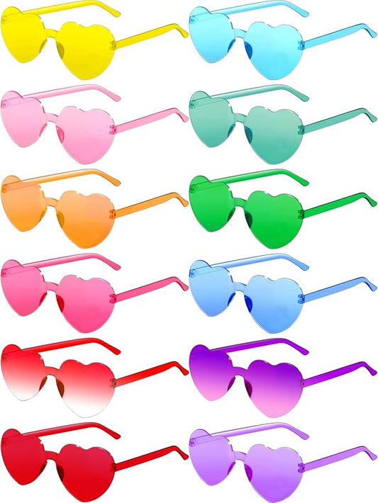 2/4/8/12/20 Pairs Heart Shaped Sunglasses Transparent Heart Glasses Rimless Trendy Eyewear for Valentines Party Favor