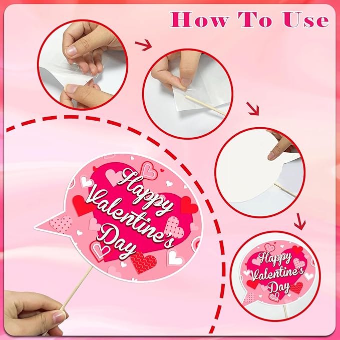 Happy Valentine's Day Photo Booth Props Kit, 24 PCS Selfie Photo Booth Accessories with “Happy Valentine’s Day” Signs, Cute Heart Themed Party Decorations for Valentine’s Party Favors（Red）