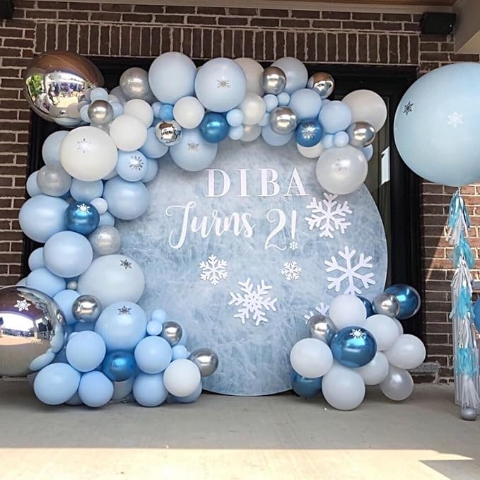 Jobkoo Blue and White Balloons, 60 Pcs 12 Inch Pastel Baby Blue Silver Latex Balloon with Metallic Confetti Balloons Graduation Balloon for Boys Birthday Baby Shower Christening Grad Party Decorations