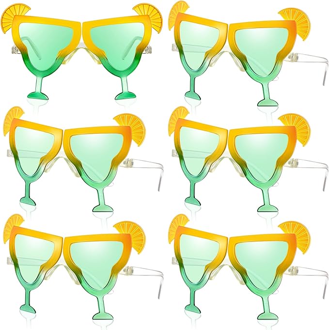 6 Pcs Margarita Funny Sunglasses Party Decor Eyeglasses Hawaiian Sunglasses for Summer Beach Luau Tropical Party(Green)