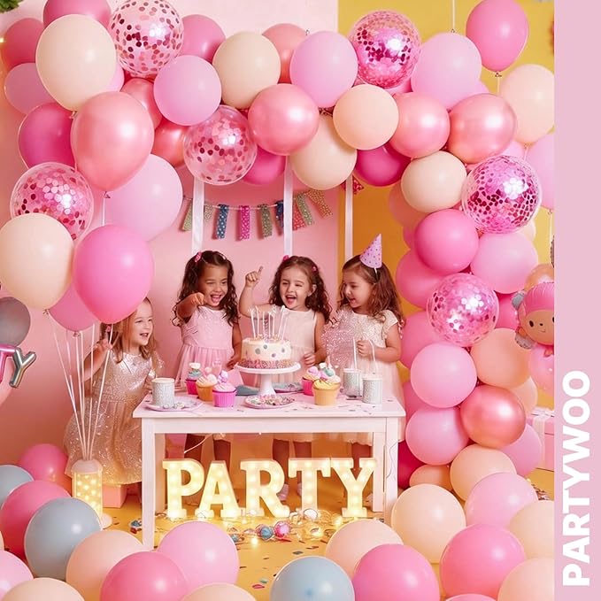 PartyWoo Pink and Gold Balloons 66pcs 12 Inch Metallic Gold Pearl Matte Hot Light Pastel Pink Confetti Balloons for Gender Reveal Baby Shower Bridal Shower Princess Birthday Party Decorations