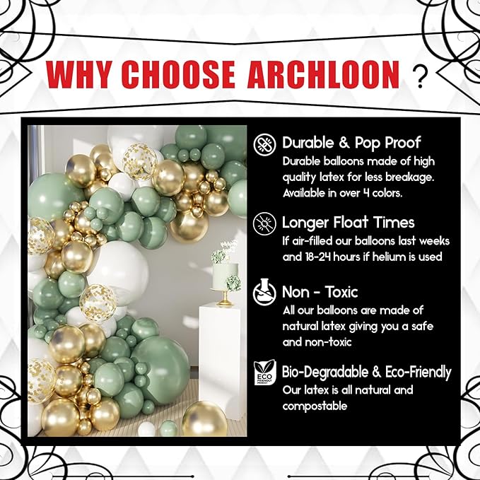 Archloon Sage Green Balloon Arch Kit, 150Pcs Green balloon Garland Kit Of Different Sizes 18 12 10 5 Inch for Birthday Baby Shower Gender Reveal Wedding Party Decoration