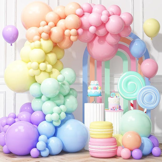 Pastel Rainbow Balloons Arch Garland Kit, Macaron Assorted Color Balloon Arch Kit,18/12/5 In Pastel Spring Balloon Arch for Spring Tea Party Unicorn Birthday Party, Baby Shower Supplies