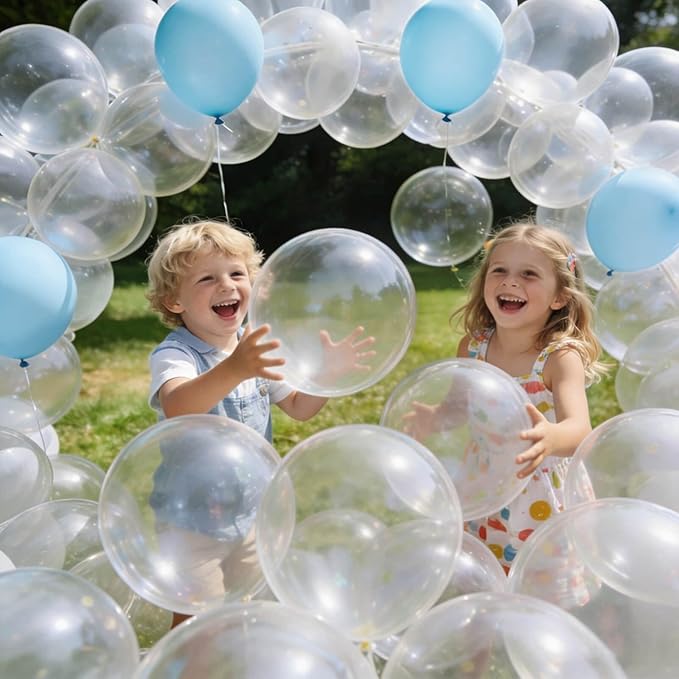 110pcs Clear Balloons, Clear Latex Balloons 12 inch, Transparent Balloon for Birthday Party Baby Shower Wedding(with 2 Ribbons)