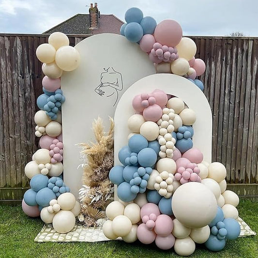 Gender Reveal Decorations,154pcs Pink Blue White Balloon Arch Garland Kit,Dusty Pink Dusty Blue White Sand Balloons For Boho Neutral Gender Reveal Oh Baby Shower Bear Birthday Party Decoration