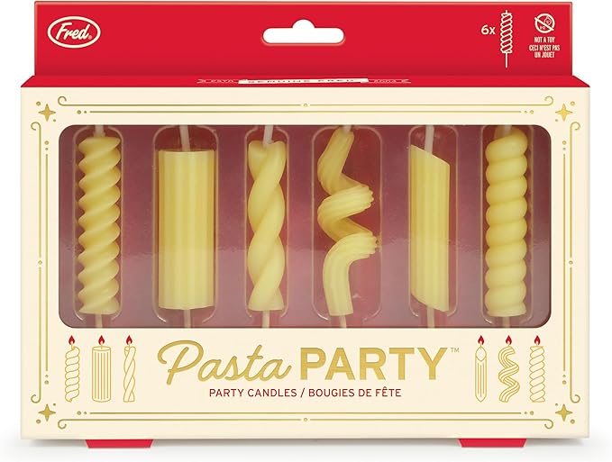 Genuine Fred Pasta Party Noodle Candles, Set of 6 Quirky Pasta Noodle Shaped Birthday Candles, Fun and Unique, Gift-Ready Package