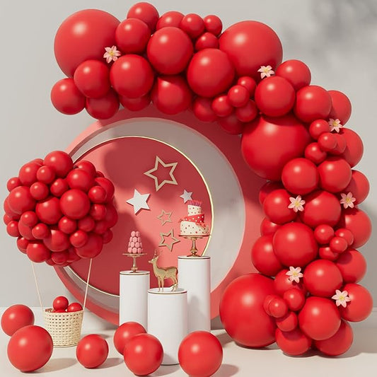 Red Balloon Garland Arch Kit - 110pcs Matte Latex Balloons in 5/10/12/18 Inch Sizes for Birthdays, Weddings, Holidays