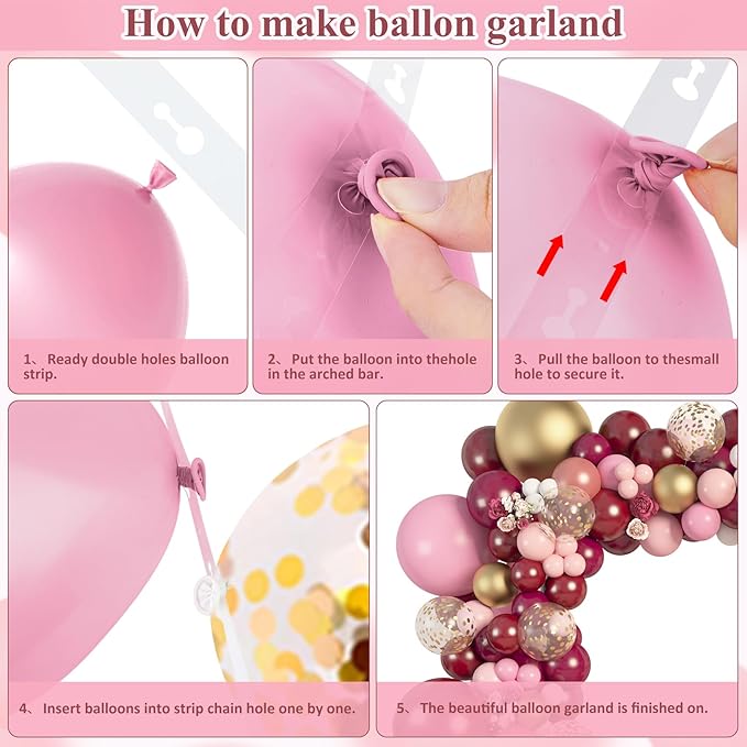 Amandir 162Pcs Burgundy Balloon Garland Arch Kit, Light Pink White Maroon Balloons Confetti Latex Metallic Gold Balloons for Valentines Birthday Bridal Shower Wedding Graduation Party Decorations