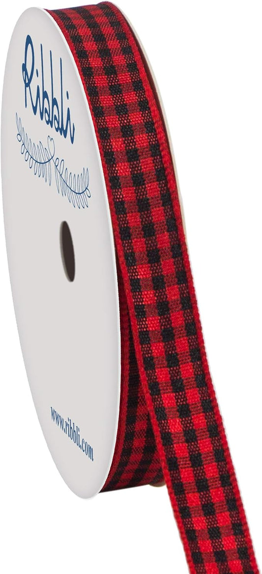 Ribbli Red and Black Gingham Ribbon,Polyester Woven Edge,3/8 Inch x 10 Yard,Plaid Ribbon,Use for Gift Wrapping,Party Decoration