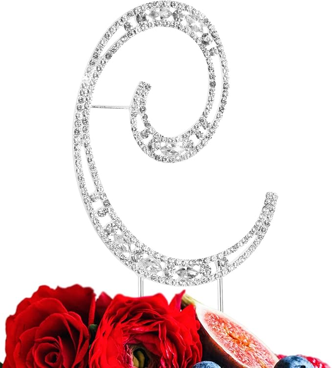 Letter C Cake Topper Rhinestone Crystal Silver Letter For Wedding or Anniversary Birthday Party Decoration Supplies