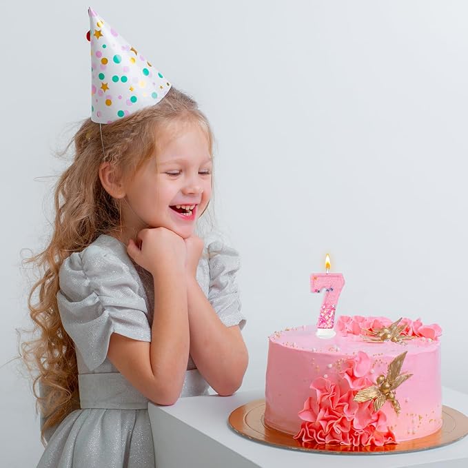 Pink Sequin Birthday Candles, Cake Number Candles, Girls 0th Birthday Decorations, Suitable for Birthday Parties, Anniversary Party Decorations(7)