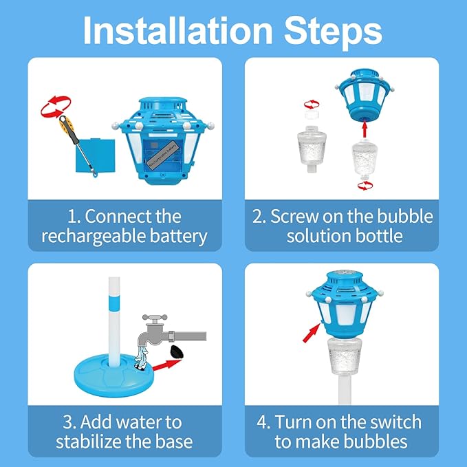 2 Pack Bubble Machine for Kids, Automatic Bubble Blower with Light & Rechargeable Battery, 40 Inch Adjustable Height Outdoor Toys for Party, Toddlers, Sibling Gifts (Includes 6 Solution), Blue