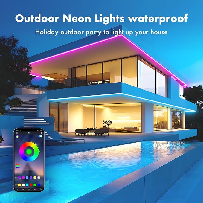 SILFU Neon Rope Lights, 20FT RGB LED Strip Lights, Waterproof IP67 LED Lights for Bedroom, DIY Design, Music Sync, 44 Key Remote Control, Multiple Modes for Bedroom, Holiday Decoration