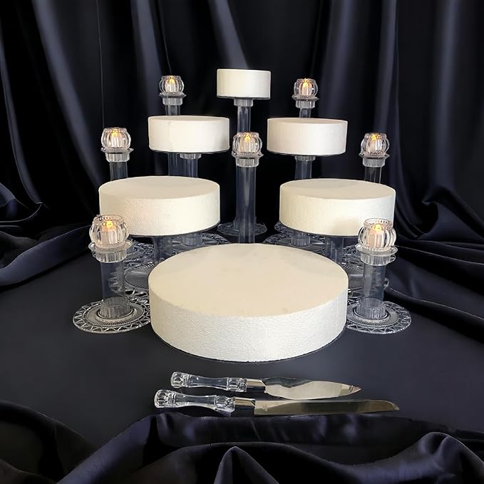 6 Tier Acrylic Wedding Cake Stand Set - Heavy Duty Round Cake and Cupcake Stand Combo for Home Decor, Wedding, Party, Birthday - Crystal Clear Cake Stand, Dessert Display Stands