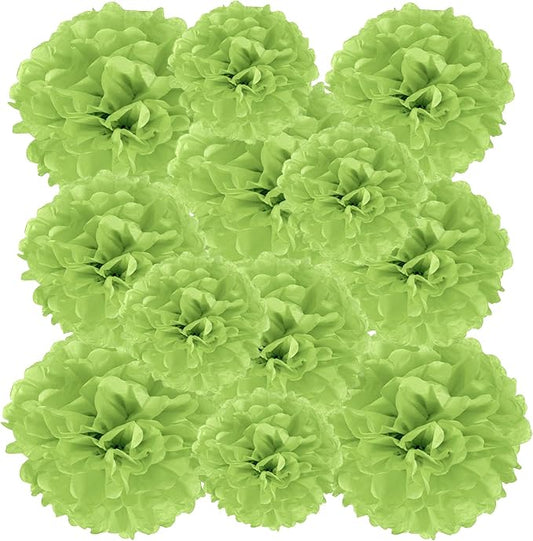 PATIKIL 8" 10" 12" Tissue Paper Pom Poms, 12PCS Pom Poms Paper Flowers Ball Tissue Paper Flowers Assorted Size for Wedding Bridal Shower Birthday Party Backdrop Decoration, Light Green