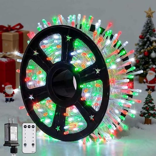 JMEXSUSS 600 LED Christmas String Lights Outdoor, Red White and Green Lights Clear Wire, Christmas Tree Twinkle String Lights Plug in for Tree Xmas Decorations