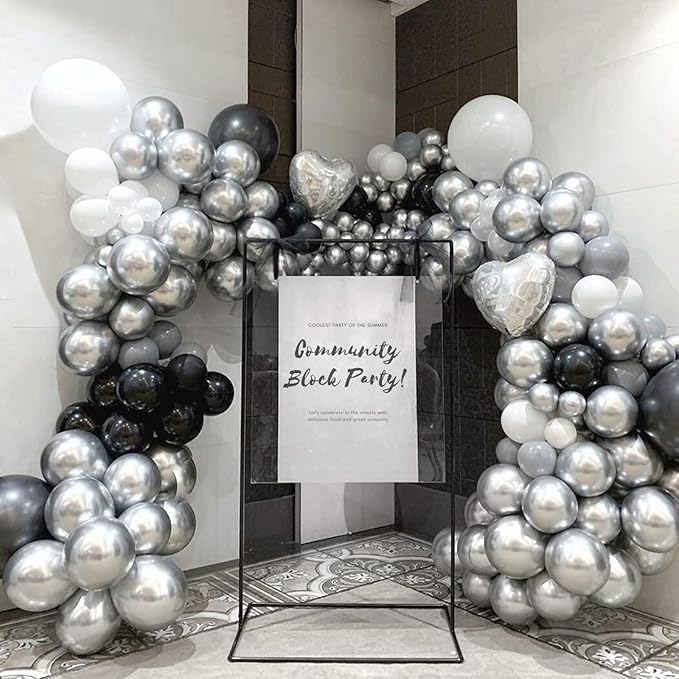 Awenztech 120pcs Metallic Silver Balloon Arch Kit, 18 12 10 5 inch Chrome Silver Latex Balloons Different Sizes Balloon Garland for Wedding Baby Shower Disco Birthday Party Decorations