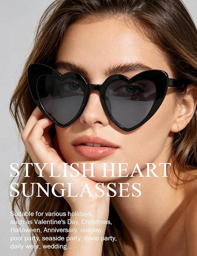 8 Pack Heart Sunglasses Vintage Cat Eye Heart Glasses Retro Bachelorette Bride Sunglasses Bulk for Women