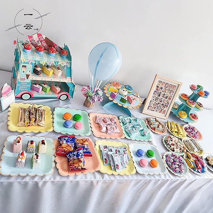 3 Tier Cupcake Stand Ice Cream Van Stand Cars Display Stand Bus Cupcake Cake Stand Truck Paper Cupcake Holder for Kids Birthday Party Decorations (Blue car)