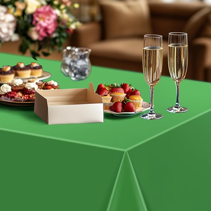6 Pieces Green & Gold Series Rectangle Tablecloth, 54x72" Solid Color Waterproof & Spillproof Disposable Plastic Table Cover, Durable Party Tablecloth for Dining, Buffet, Picnic, Outdoor Events