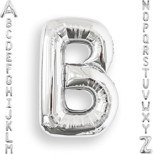 AULE 40 Inch Big Letter Balloon Silver B Large Foil Helium Alphabet Balloons A-Z for Birthday Anniversary Graduation New Year Party Decoration Supplies