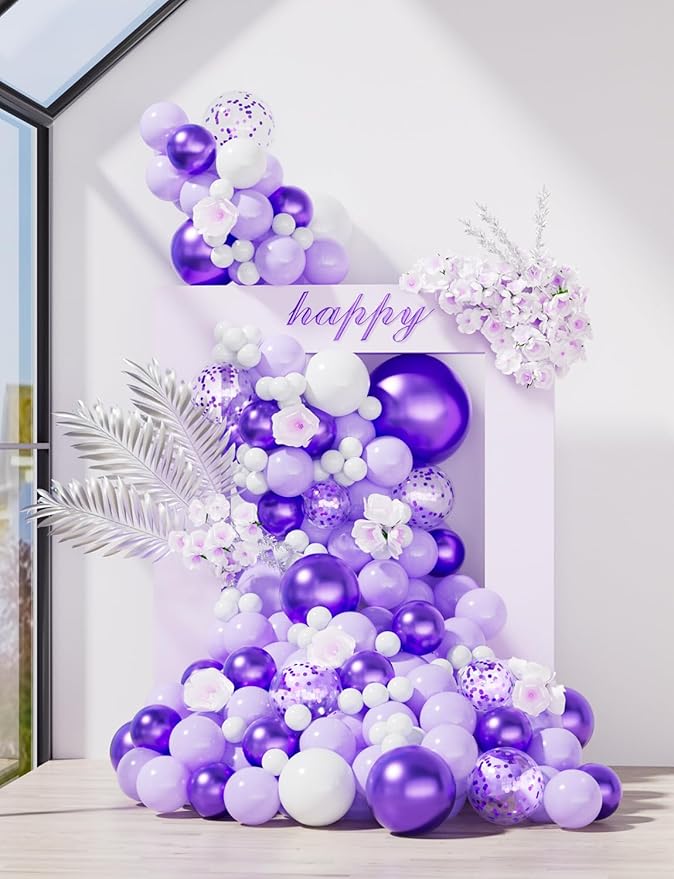 Purple and White Balloons, 12 Inch Mothers Day Balloons, 60 Pcs Pastel Purple Confetti Balloons,Lavender Lilac Balloon for Mother's Day/Birthday/Baby Shower/Graduation/Wedding Decorations
