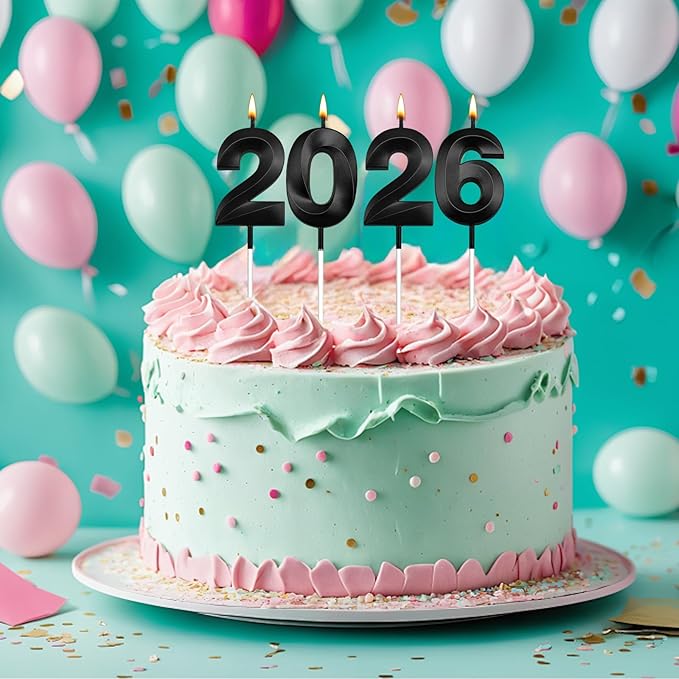 Graduation Candle 2026, 4 Pcs 3D Visual 2026 Black Number Candles for Graduation Cake Decorations, Class of 2026 Cake Topper, 20, 22, 26, 60, 62 Birthday Candles Happy Birthday Cake Toppers