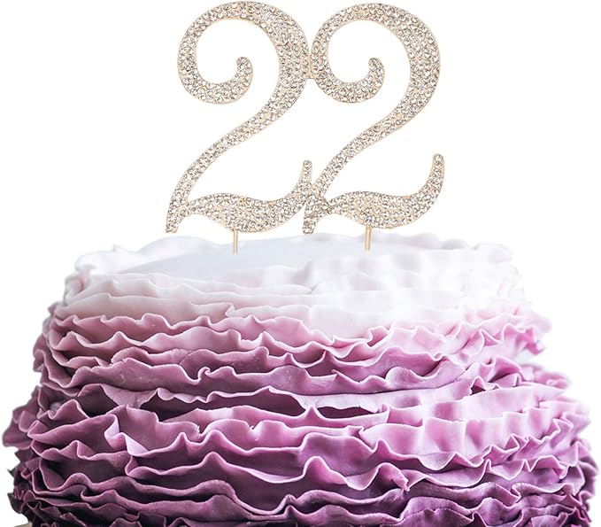 LINGPAR 22 Years Birthday Cake Topper - New Best Crystal Rhinestone 22nd Wedding Anniversary Or 22 Years Old Cake Topper Party Decoration Gold