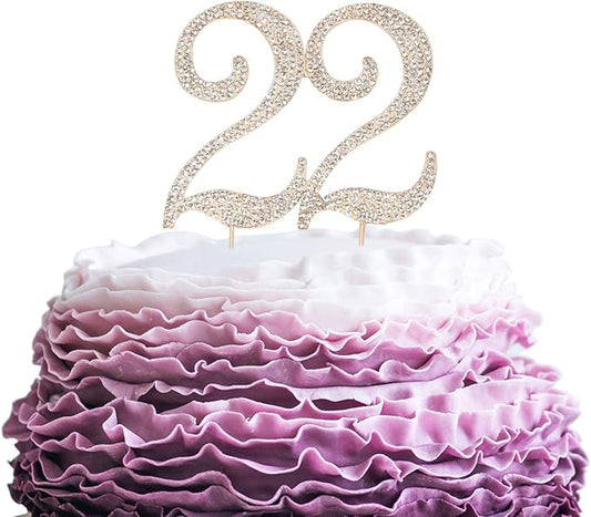 LINGPAR 22 Years Birthday Cake Topper - New Best Crystal Rhinestone 22nd Wedding Anniversary Or 22 Years Old Cake Topper Party Decoration Gold
