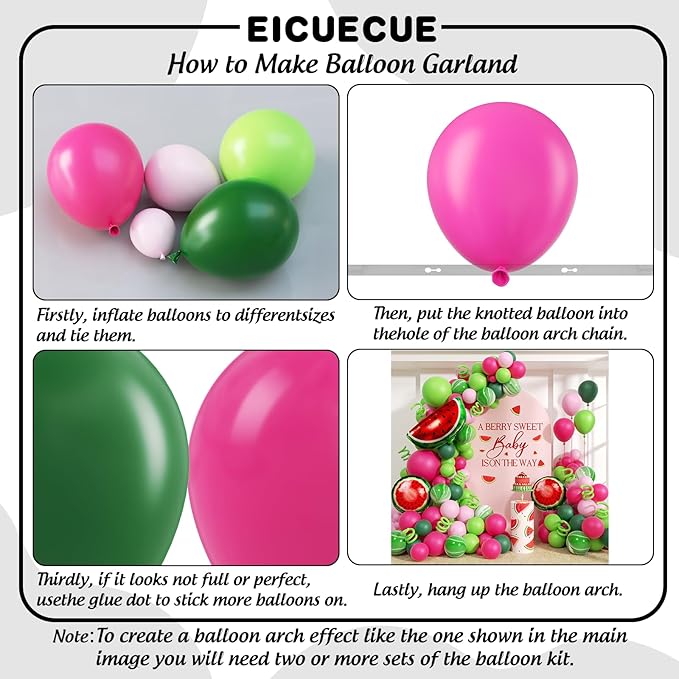 Fruit Balloon Garland Arch Kit - 157Pcs Watermelon Balloons Hot Pastel Pink Lime Green Balloon Arch Kit for Summer One in a Melon Theme Birthday Baby Shower Party Decorations