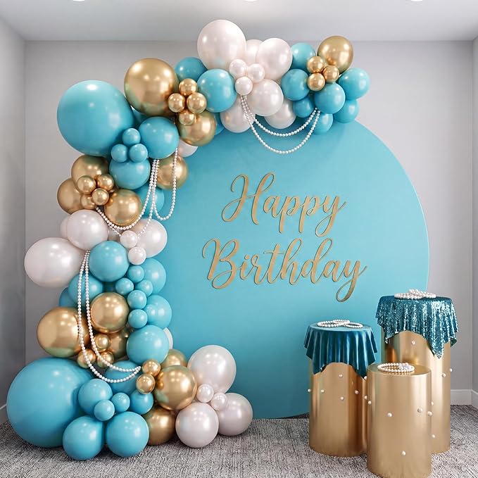 RUBFAC 135pcs Teal Blue Balloons Different Sizes 18 12 10 5 Inch Turquoise Teal Latex Balloon Garland Arch for Birthday Wedding Engagements Anniversary Baby Shower Party Decoration