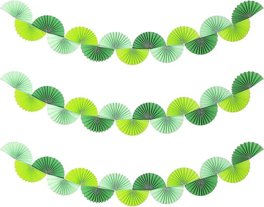 3 Pack Wedding Paper Fans Garland 15.6ft Colorful Background Ceiling Hanging Decorations Paper Garland Decorations Set for Birthday Party Supplies 3D Bachelorette Party Decorations (Green)