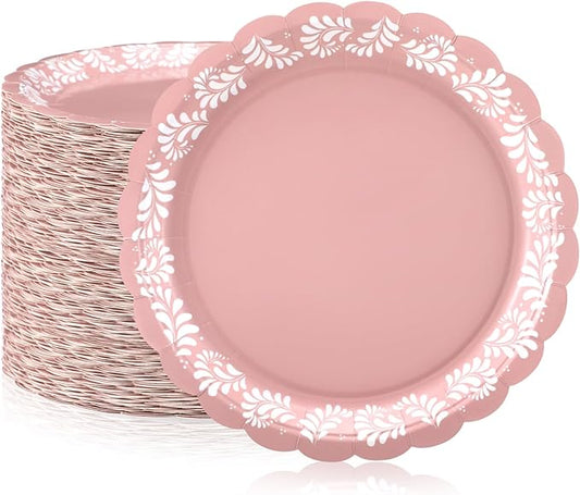AmazingSpark 100 Pcs 9 Inch Pink Cielito Lindo Baby Shower Paper Plates Platos De Barro Mexicanos Mexican Party Plates Disposable Talavera Dishes for Fiesta Taco Birthday Wedding Supplies Decoration