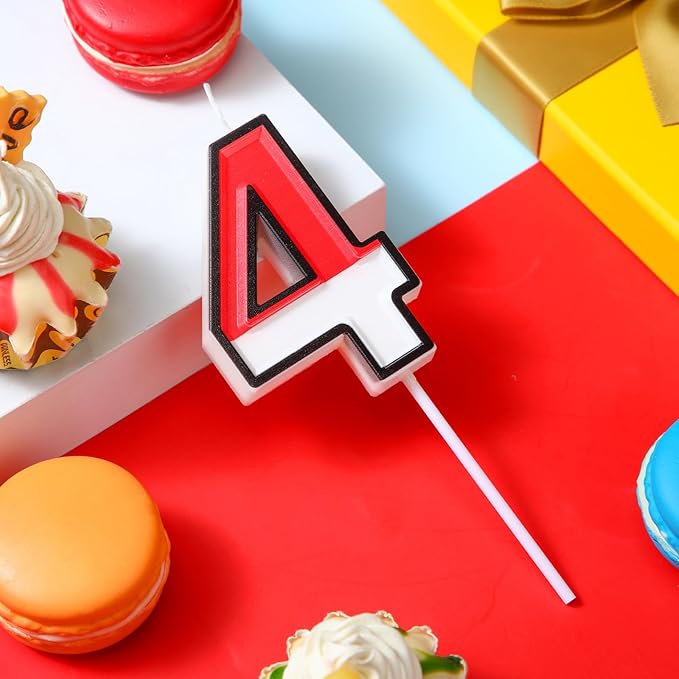 Conelist Cartoon Red and White Birthday Cake Candle Numeral Birthday Cake Topper for Animated Decoration Cartoon Party Supplies(Number 4)