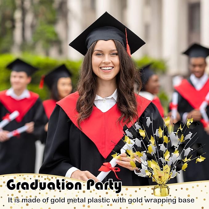 Juexica 6 Pcs 2026 Metallic Burst Table Centerpiece Mini Grad Caps Foil Spray Black Gold Silver Graduation Party Glitter Tableware Decorations for High School College Congrats Dinner Decor 14"