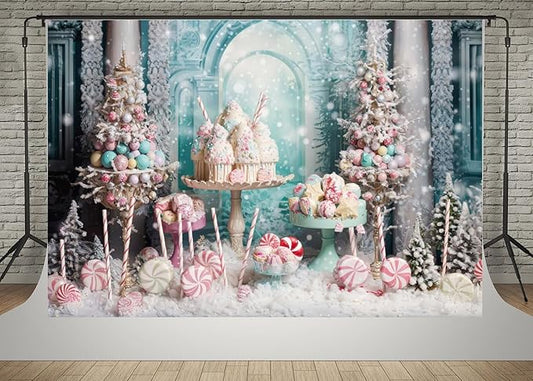 Kate 10x6.5ft Christmas Candy Tree Photography Backdrops Dreamlike Snowflake Ice Cream Cake Cup Christmas Decoration Photo Background Xmas Happy Birthday Party Baby Shower Backgrounds Video