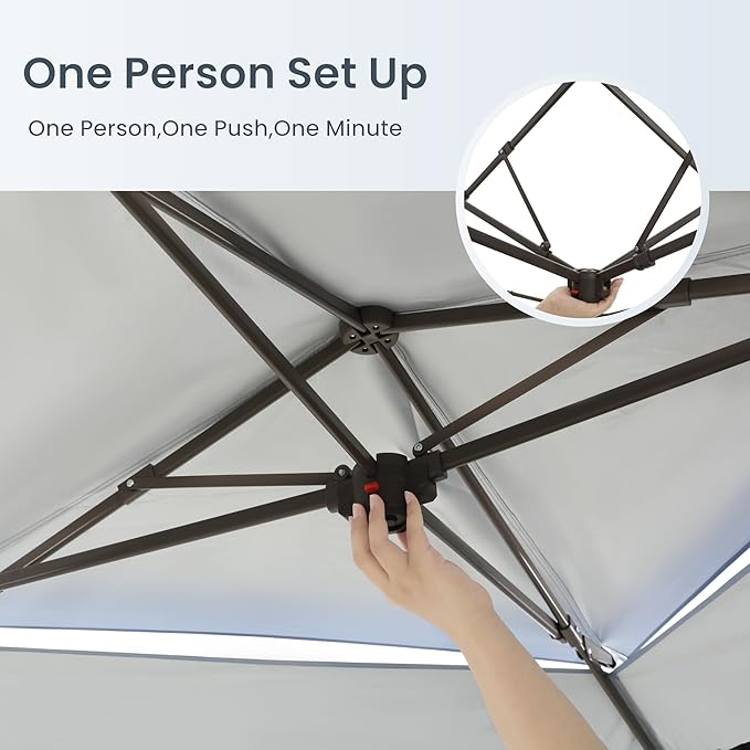 PHI VILLA 13x13 Pop Up Canopy Tent Instant Outdoor Party Canopy Easy One Person Set-up Folding Shelter with Auto Extending Eaves 169 Square Feet of Shade, Blue, Oxford Cloth with Stainless Steel Frame