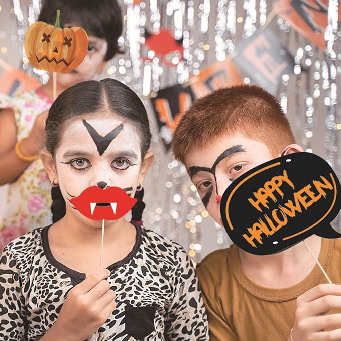21-Piece Halloween Photo Booth Props for Party Supplies – Perfect Halloween Selfie Accessories for Photoshoots, Spooky Costume Picture Props for Trick or Treat Decorations and Favors