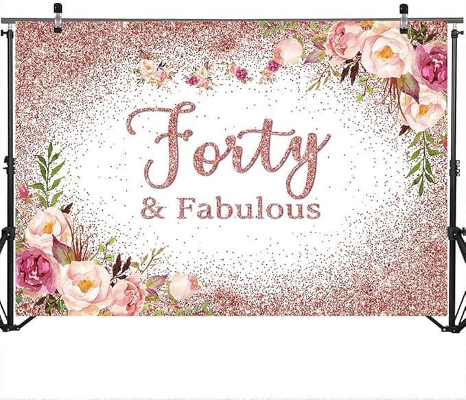 Mocsicka Forty and Fabulous Backdrop Rose Gold Floral 40th Birthday Party Photo Backdrops Happy Forty 40th Birthday Party Decorations Photography Background (10x8ft, 40th)