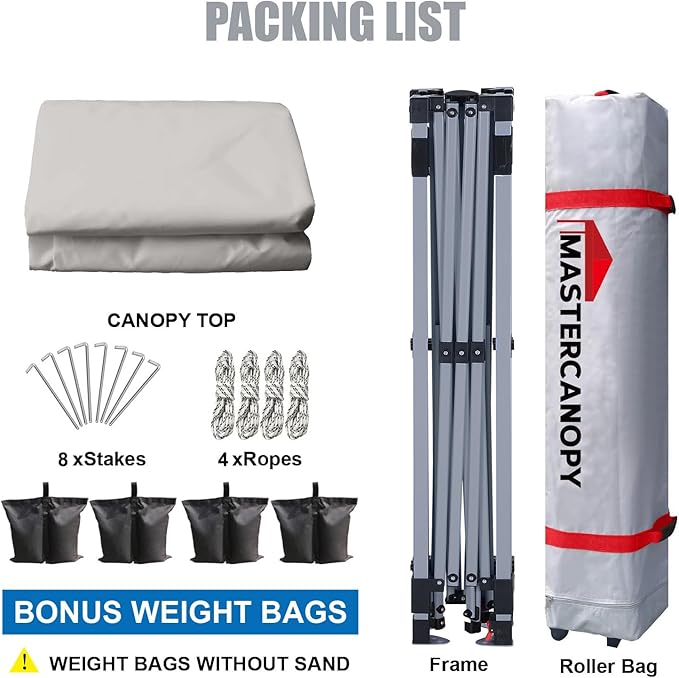 MASTERCANOPY Durable Pop-up Canopy Tent with Roller Bag (10x10, Gray)