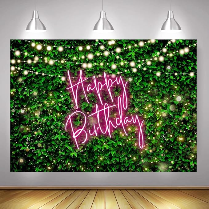 Mocsicka 7x5ft Green Leaves Happy Birthday Backdrop Elegant Greenery Pink Birthday Party Decorations for Women 30th 40th 50th Adult Background Photo Booth Props (Pink, 7x5ft (82x60 inch))